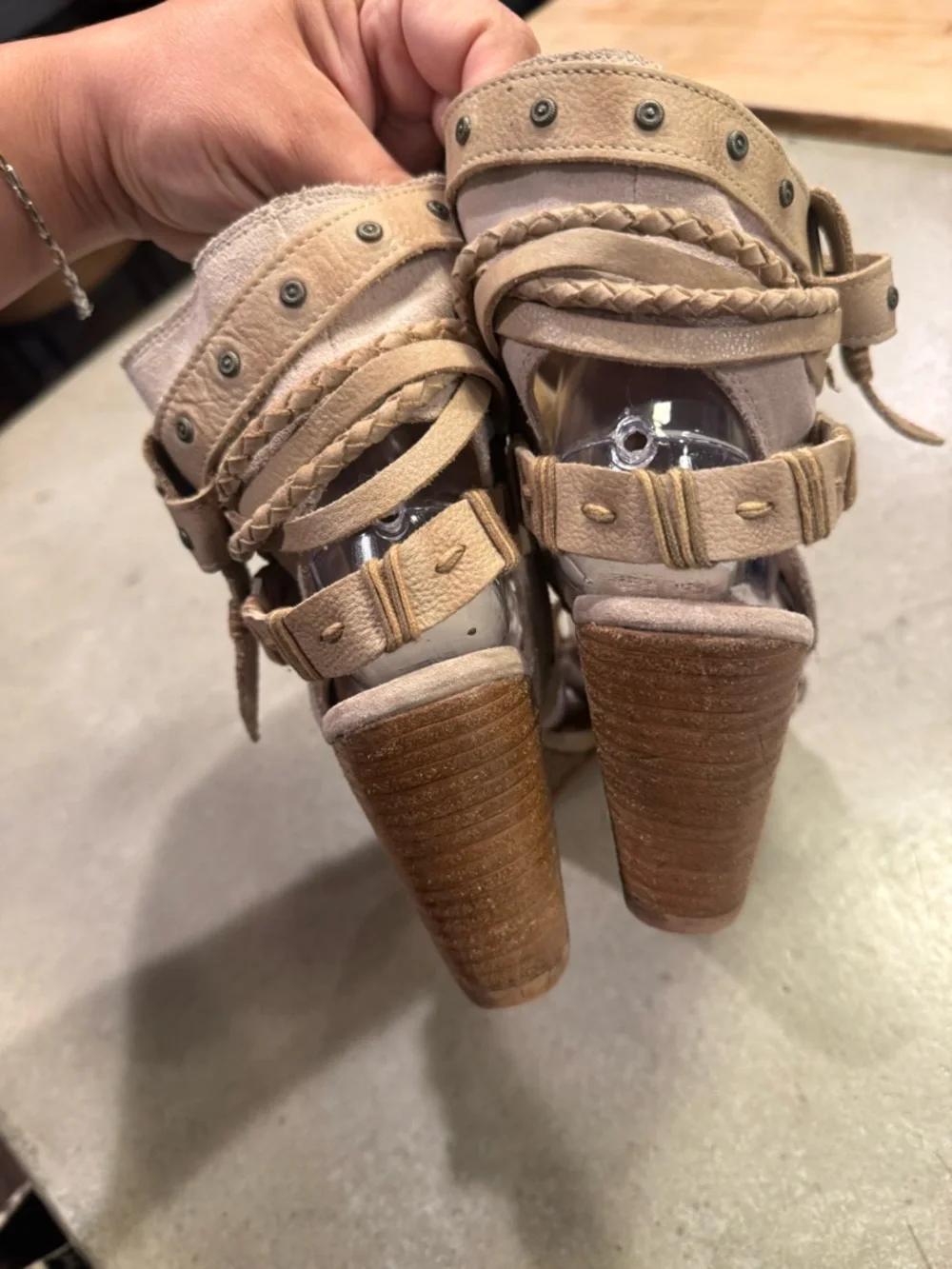 naughty monkey Tan Suede Braided Strap Wedge Sandals